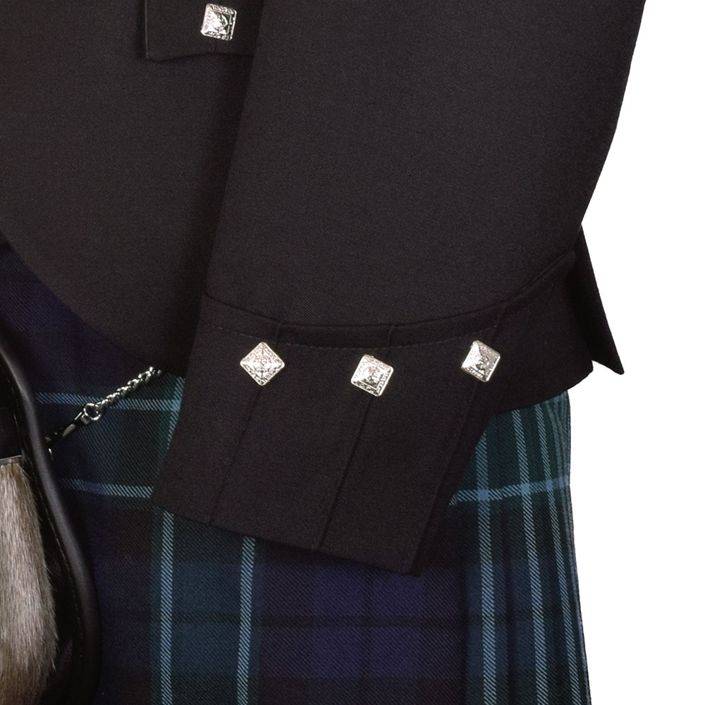 Black barathea Argyll jacket gauntlet cuff and button detail