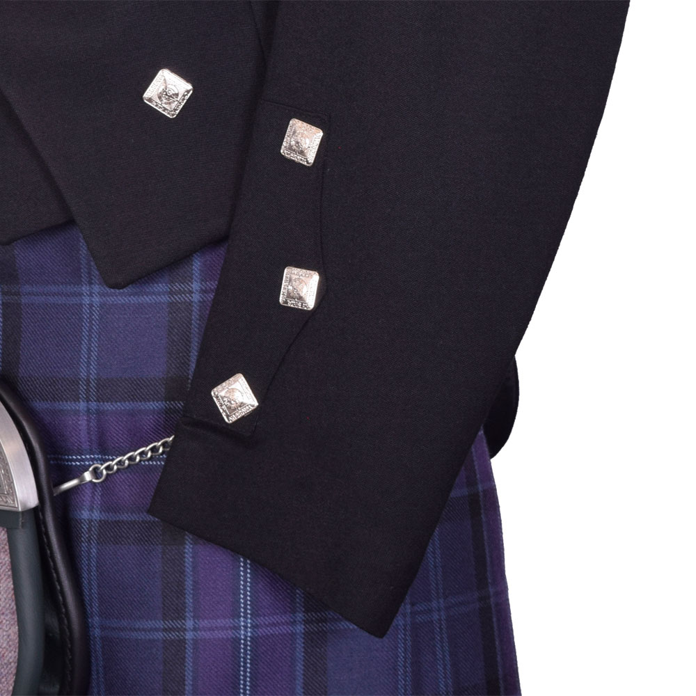 Prince Charlie jacket cuff and polished square button detail