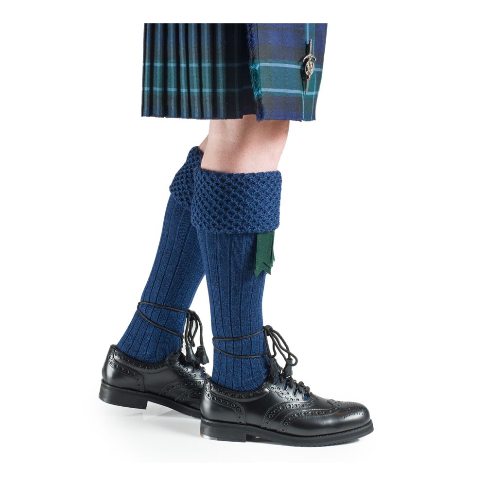Lomond blue piper kilt hose, side view
