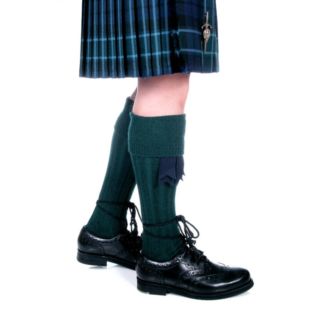 Bottle green traditional kilt hose, front view