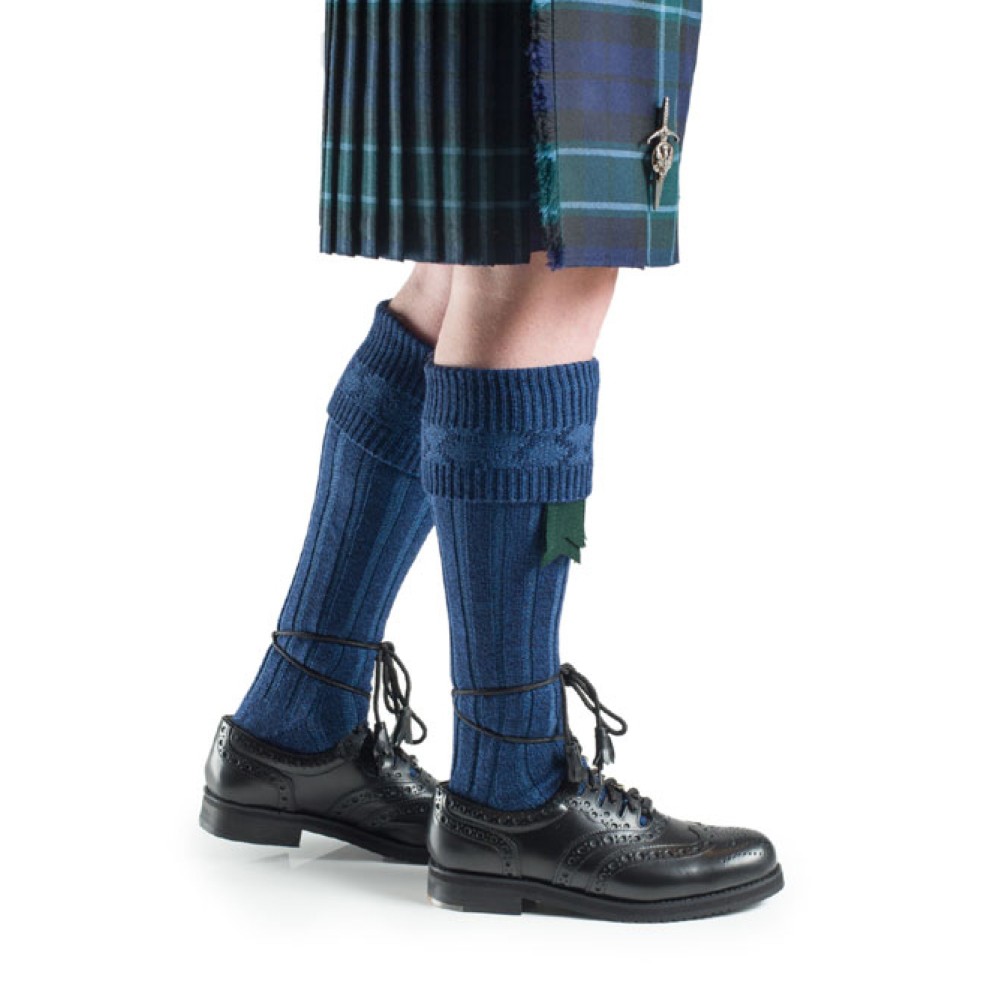 Lomond blue traditional kilt hose, front view