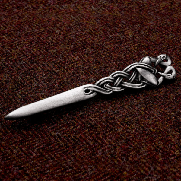 Book of Kells interlaced wading birds kilt pin, square product view