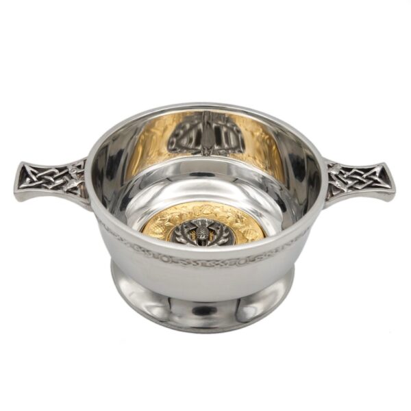 Three-inch clan crest quaich with gold surround