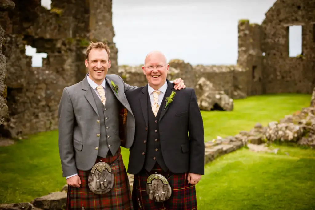 Bob Chalmers on the left with Gaelic Themes founder Scott Chalmers on the right, both wearing Highland dress