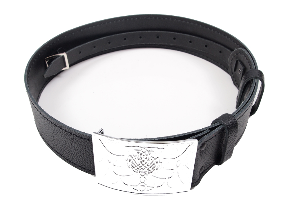 Black Grained Buckle and Strap Kilt Belt
