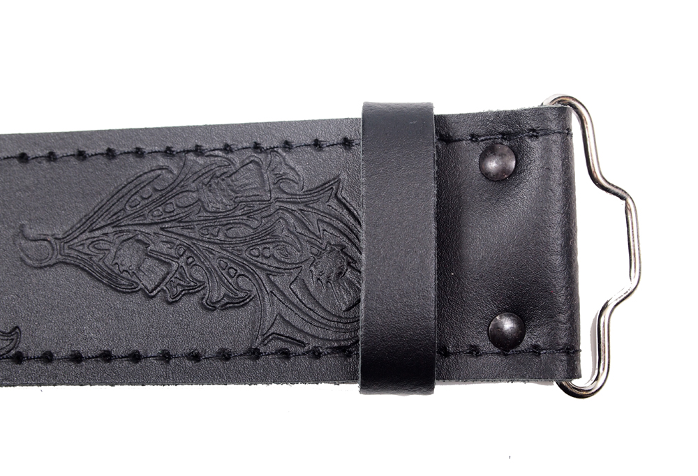 Thistle embossed buckle and strap kilt belt detail view 4