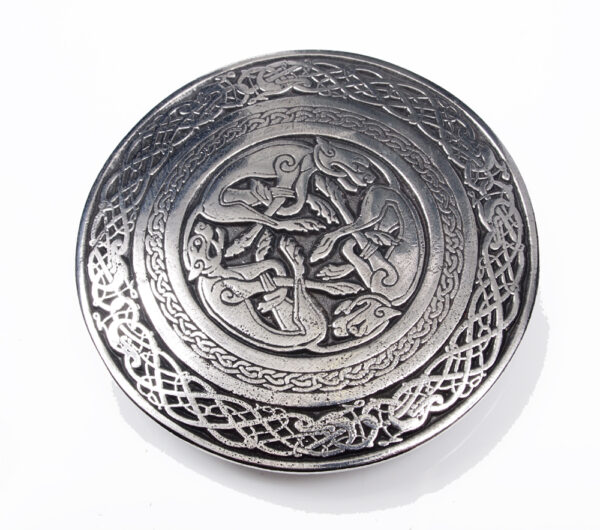Celtic Dog circular belt buckle detail