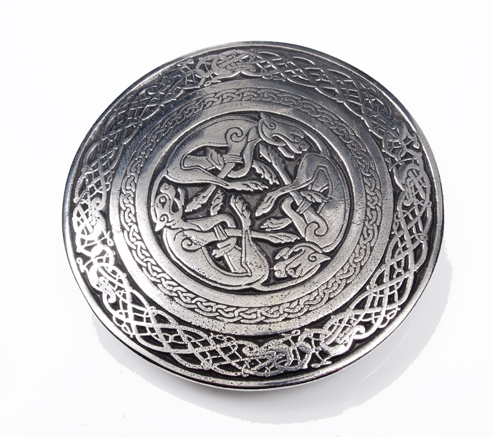 Celtic Dog circular belt buckle detail