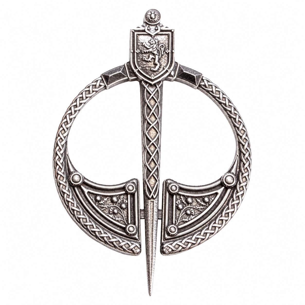 Rampant lion penannular plaid brooch