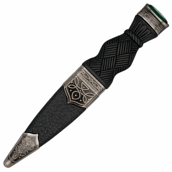 Plain-handle Sgian Dubh with Celtic metalwork and stone-set top