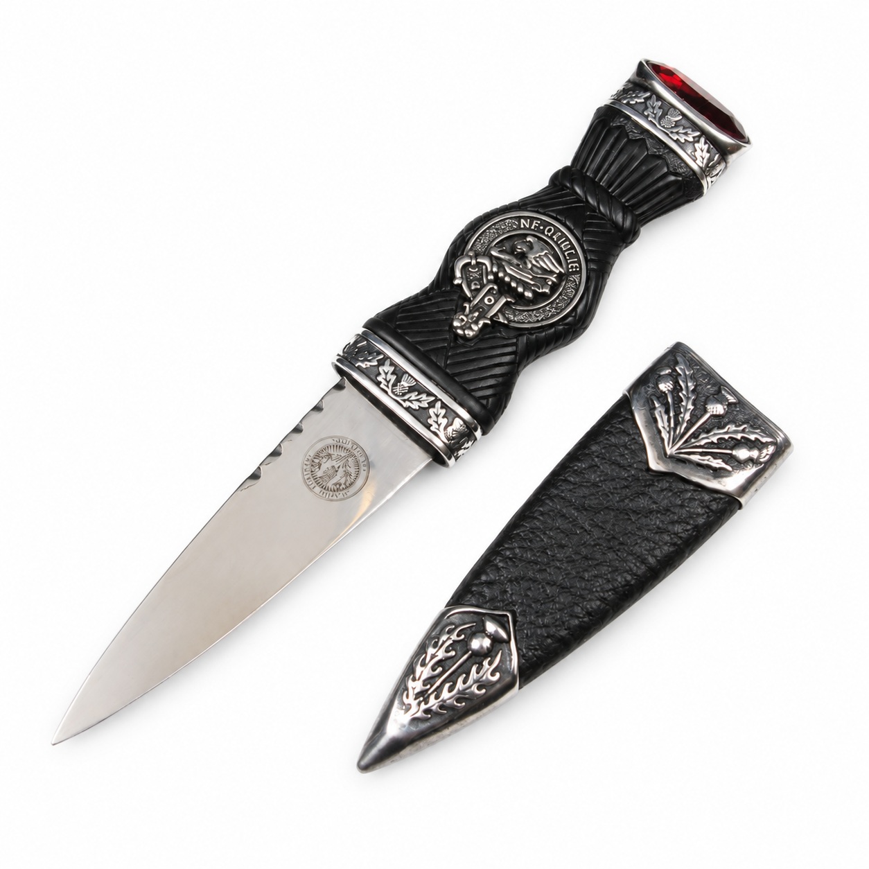 Clan Crest Sgian Dubh with Thistle metalwork