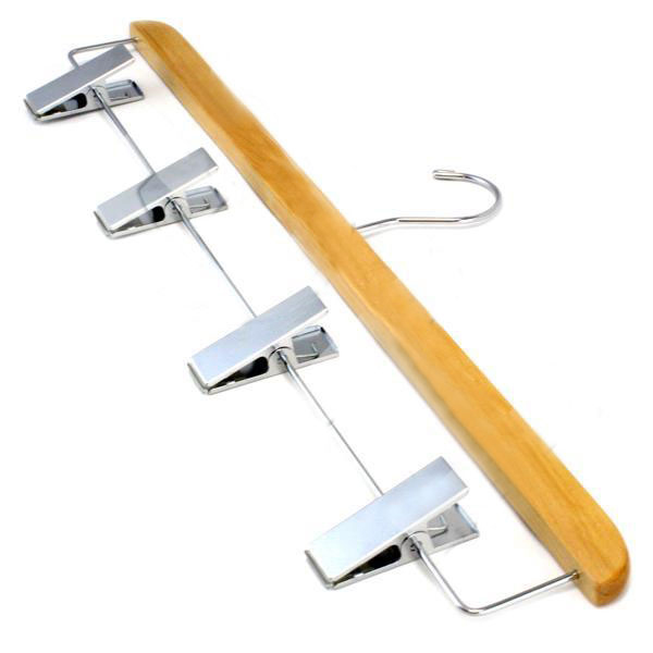 Wooden kilt hanger with four metal grips