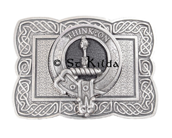 Rectangular Clan Crest Belt Buckle shown with MacLellan crest