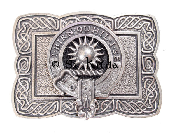 Rectangular clan crest belt buckle detail view 1