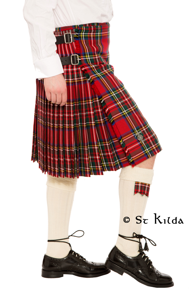 Traditional tartan kilt pleating and construction detail